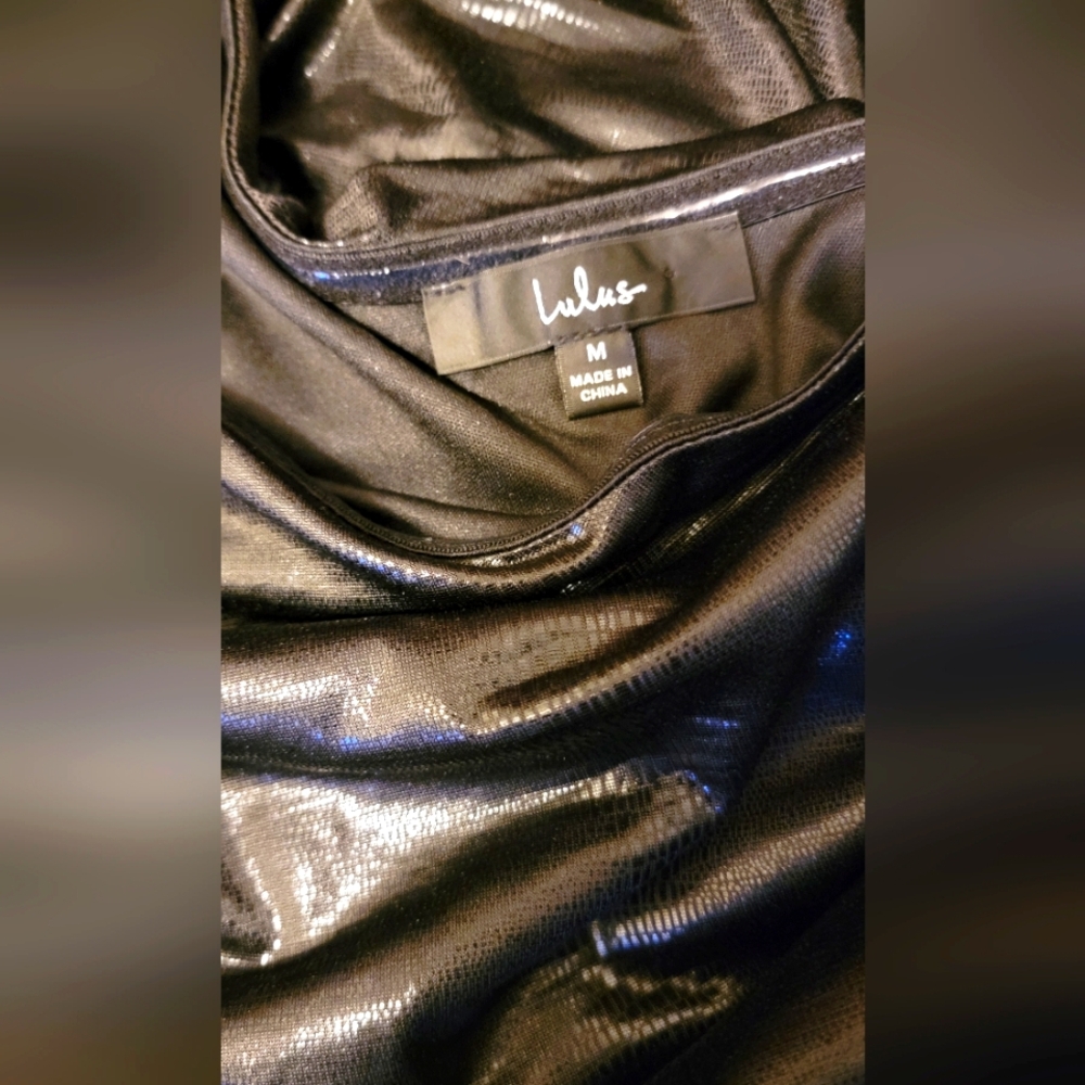 Lulus Faux Leather One-Shoulder Ruched Asymmetrical Midi Dress - Picture 8 of 12